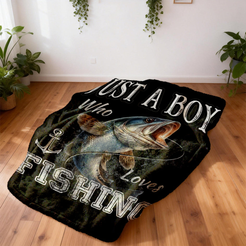 Aonana "Just A Boy Who Loves Fishing" Flannel Throw Blanket