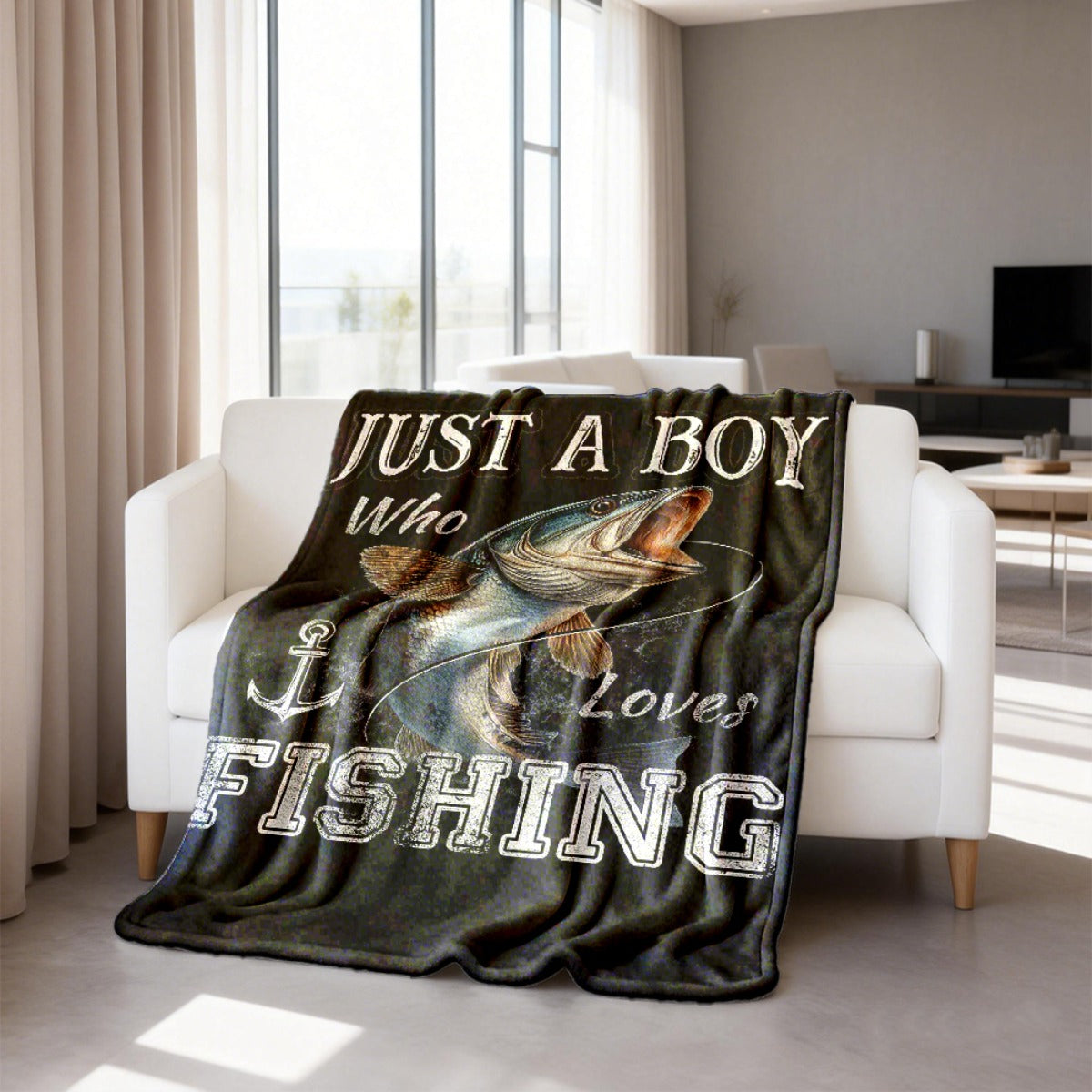 Aonana "Just A Boy Who Loves Fishing" Flannel Throw Blanket