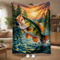 Aonana Big Bass Fishing Flannel Throw Blanket