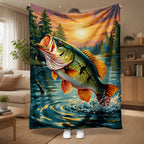 Aonana Big Bass Fishing Flannel Throw Blanket