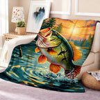 Aonana Big Bass Fishing Flannel Throw Blanket