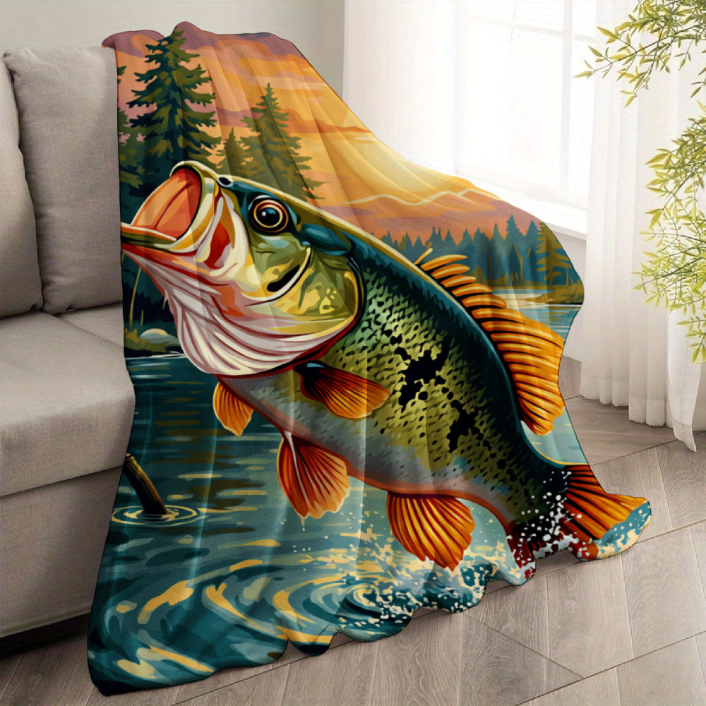 Aonana Big Bass Fishing Flannel Throw Blanket