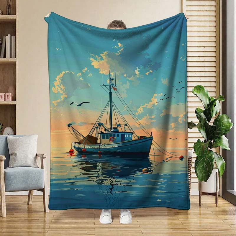 Aonana Fishing Boat Flannel Blanket