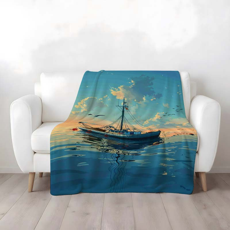 Aonana Fishing Boat Flannel Blanket