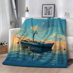 Aonana Fishing Boat Flannel Blanket