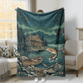 Aonana Fishing Boat Flannel Blanket