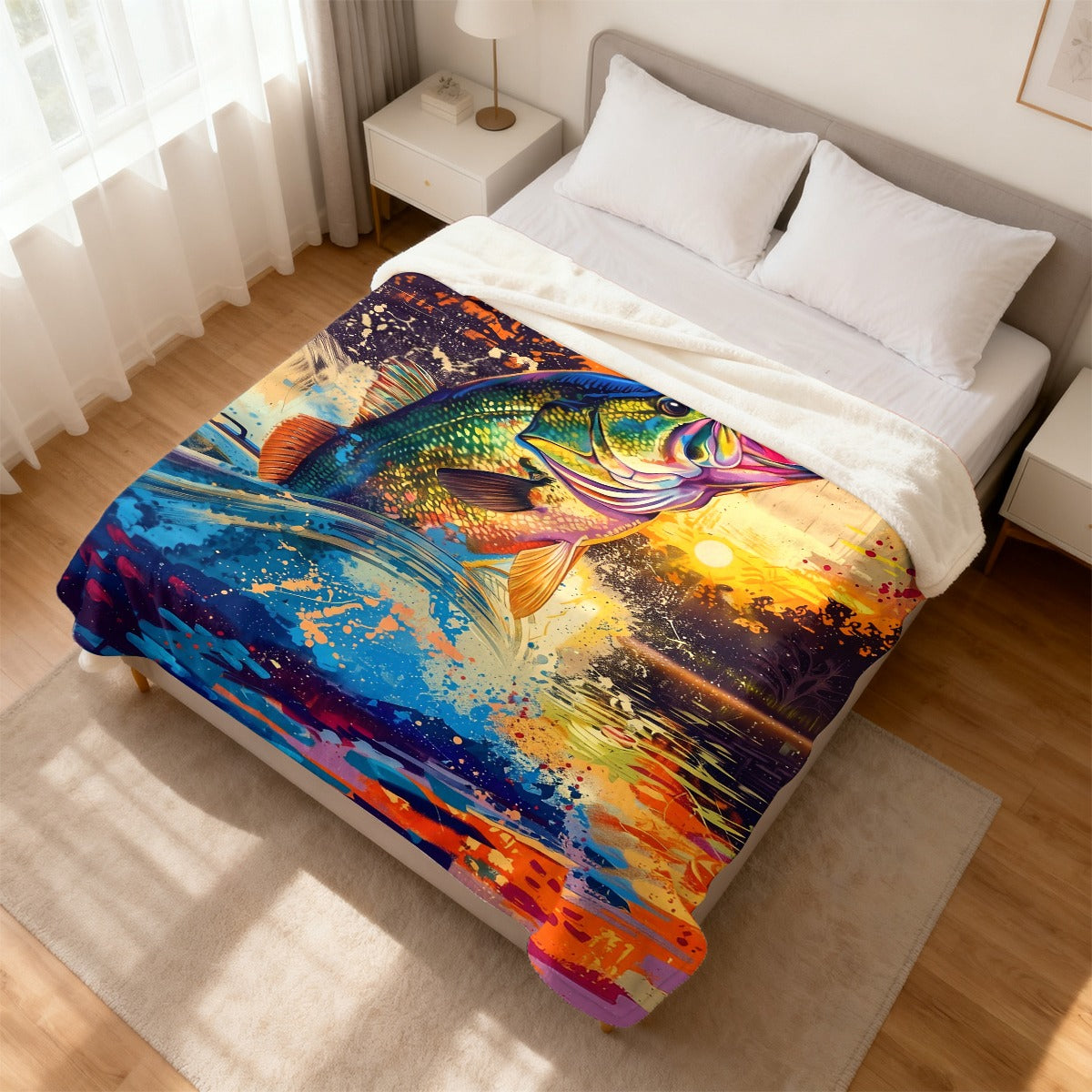 Aonana Go Fishing Big Bass Flannel Throw Blanket