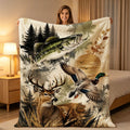 Aonana Go Fishing Bass Deer Flannel Throw Blanket