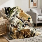 Aonana Go Fishing Bass Deer Flannel Throw Blanket