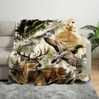 Aonana Go Fishing Bass Deer Flannel Throw Blanket