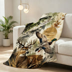 Aonana Go Fishing Bass Deer Flannel Throw Blanket