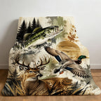 Aonana Go Fishing Bass Deer Flannel Throw Blanket