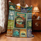 Aonana Go Fishing Bass Illustrations Flannel Throw Blanket