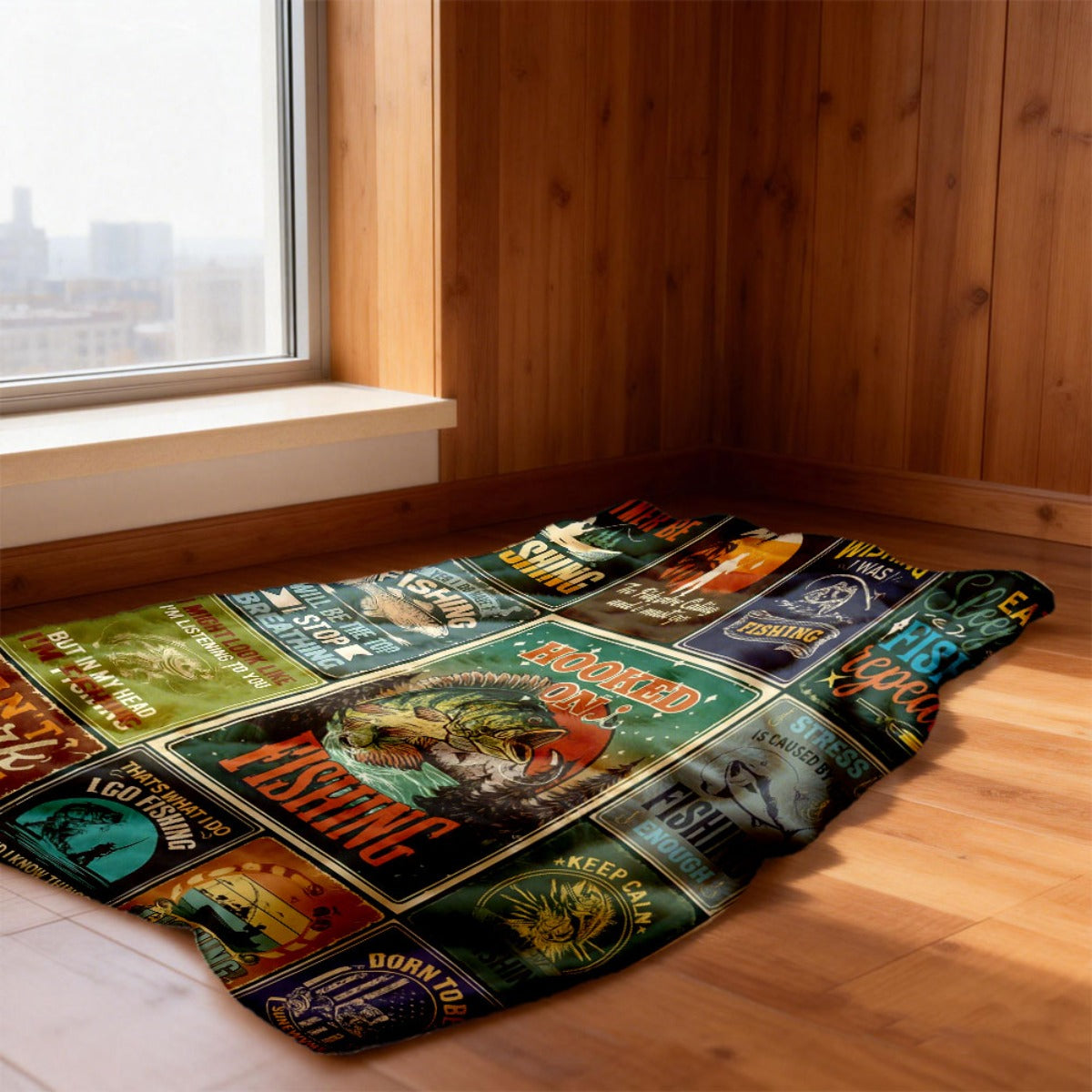 Aonana Go Fishing Bass Illustrations Flannel Throw Blanket