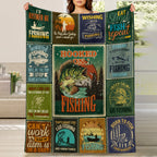 Aonana Go Fishing Bass Illustrations Flannel Throw Blanket