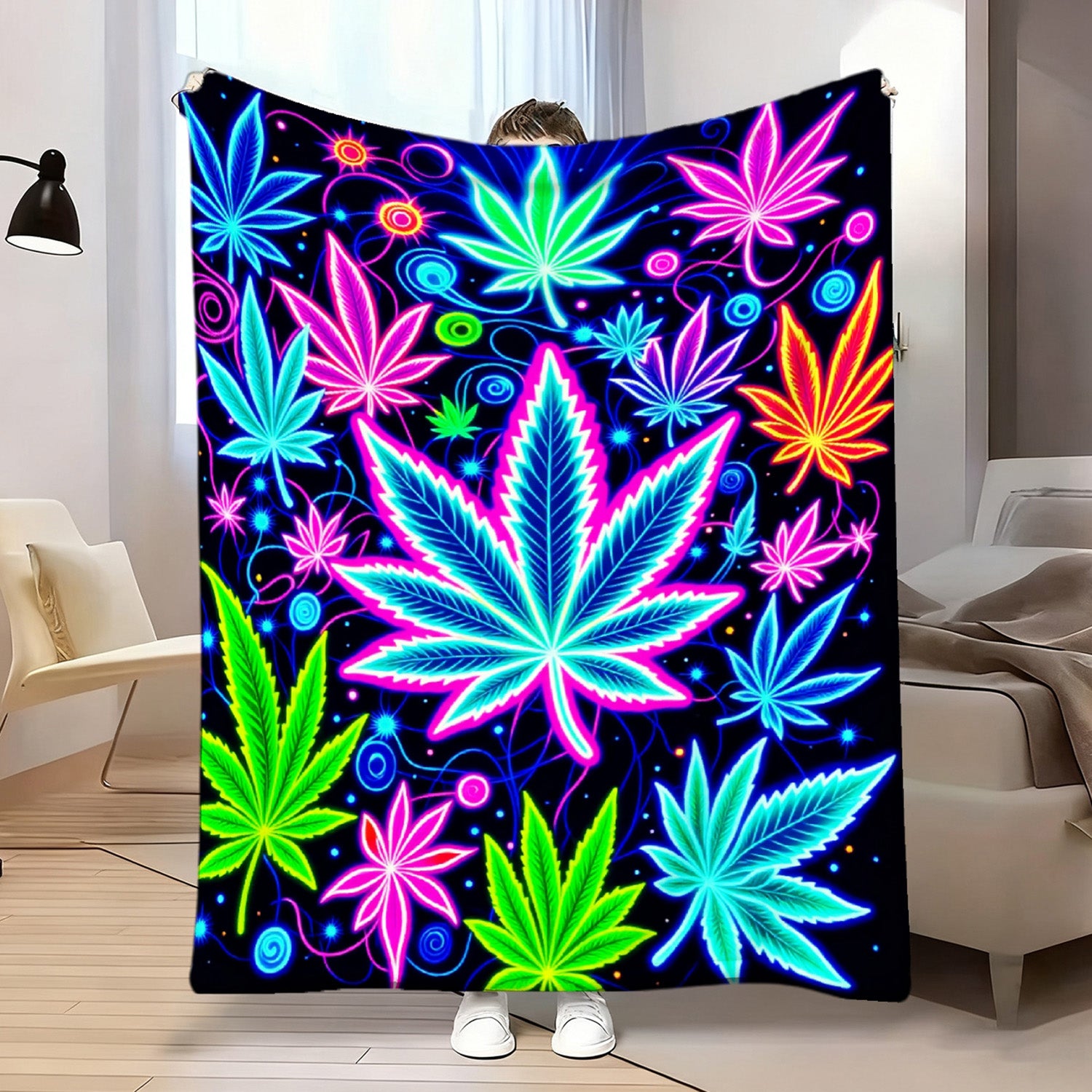 Aonana Secret Garden Leaf Art Soft Cozy Flannel Throw Blanket