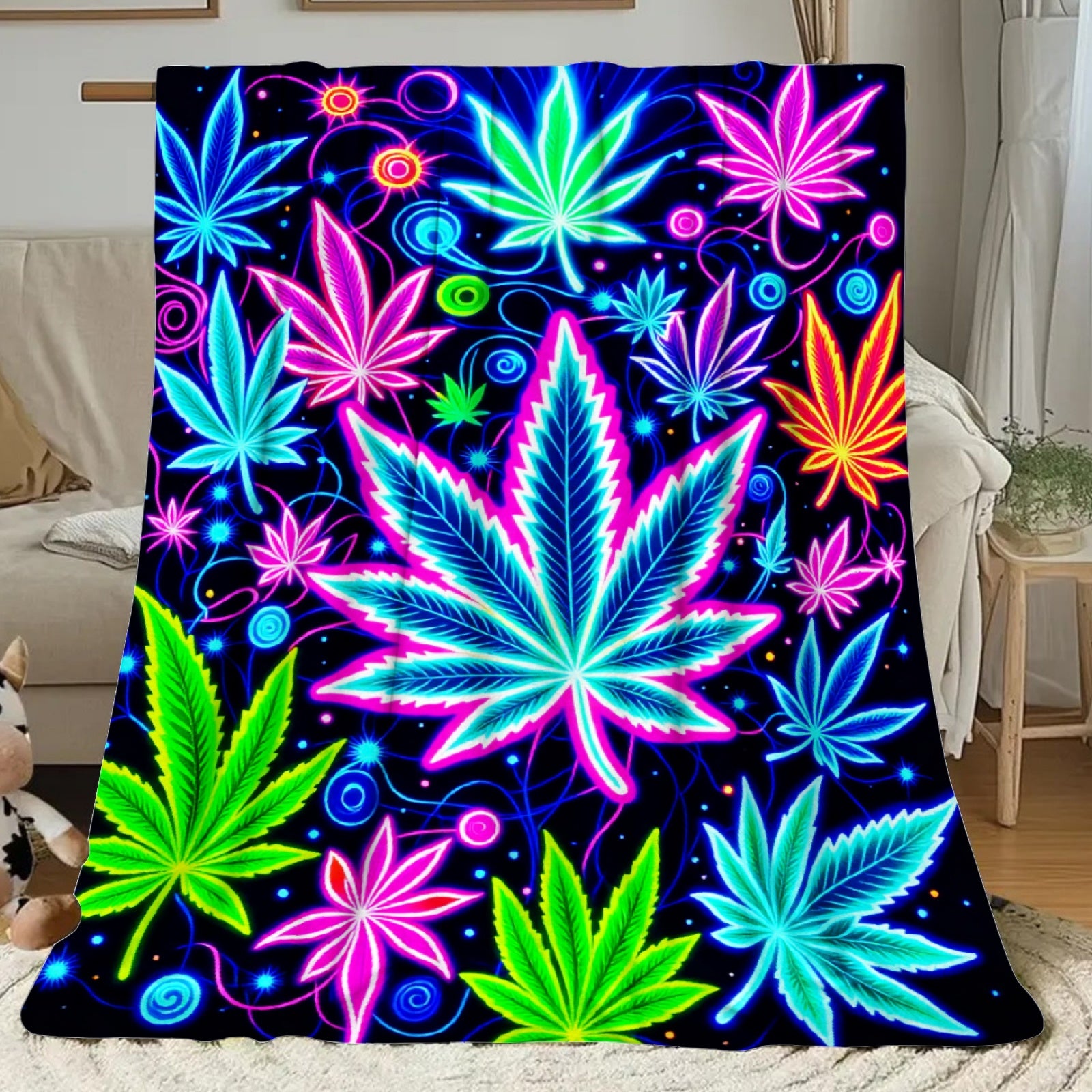 Aonana Secret Garden Leaf Art Soft Cozy Flannel Throw Blanket