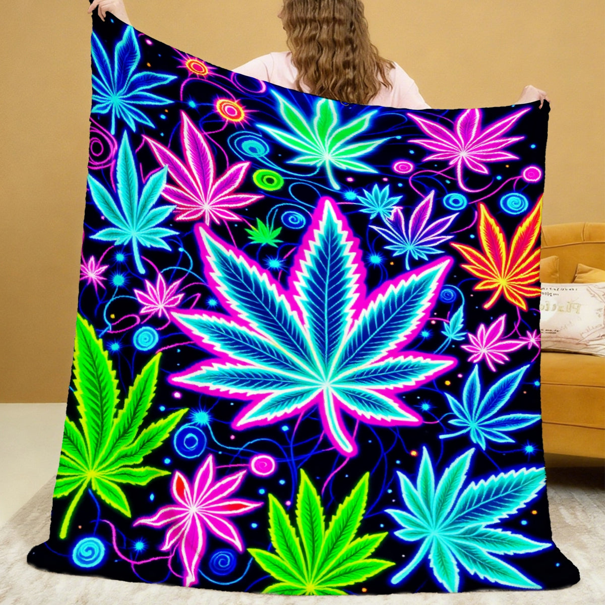 Aonana Secret Garden Leaf Art Soft Cozy Flannel Throw Blanket