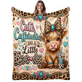 Aonana Cute Highland Cow Coffee Leopard Print Flannel Throw Blanket