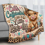 Aonana Cute Highland Cow Coffee Leopard Print Flannel Throw Blanket