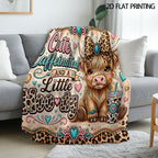 Aonana Cute Highland Cow Coffee Leopard Print Flannel Throw Blanket