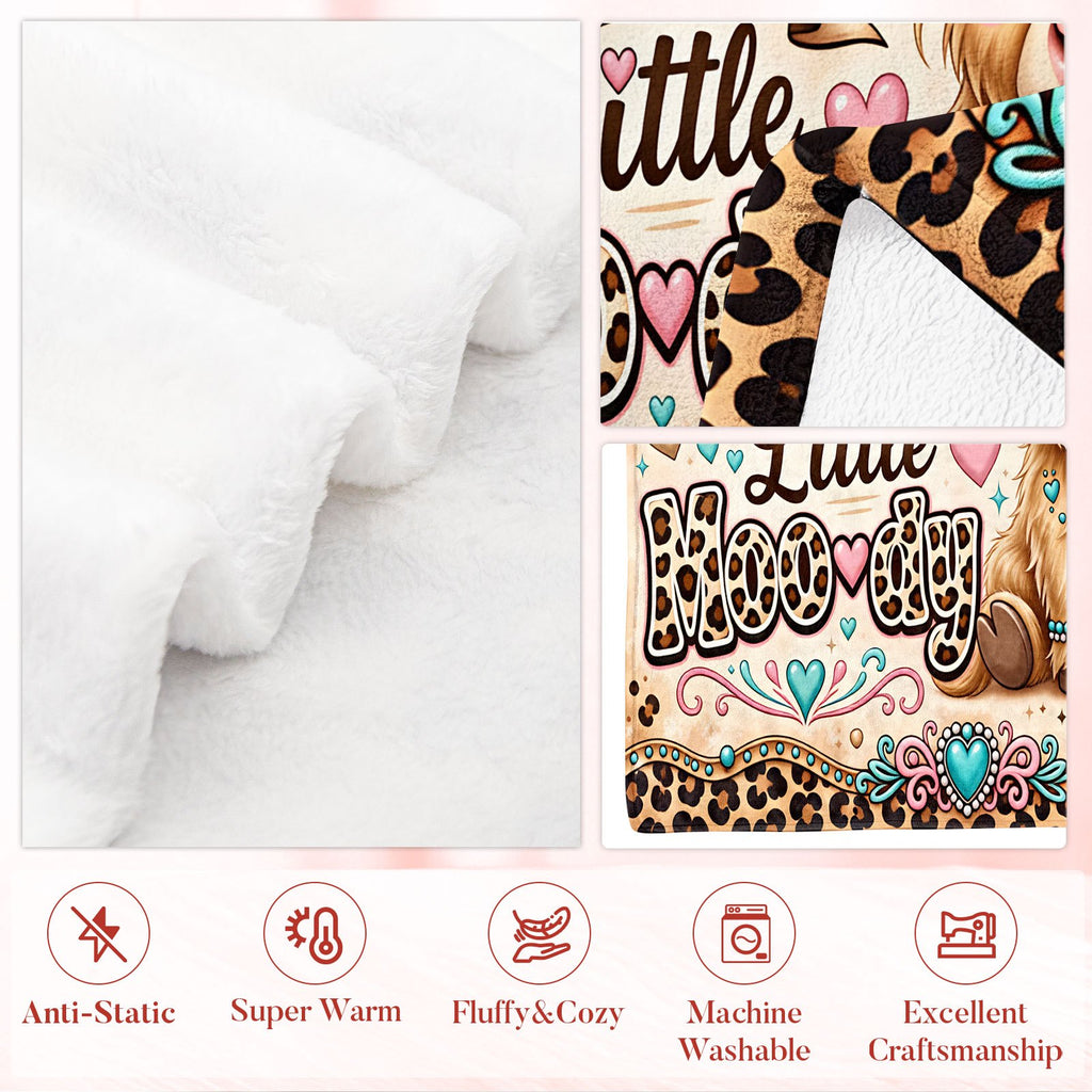 Aonana Cute Highland Cow Coffee Leopard Print Flannel Throw Blanket