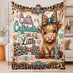Aonana Cute Highland Cow Coffee Leopard Print Flannel Throw Blanket