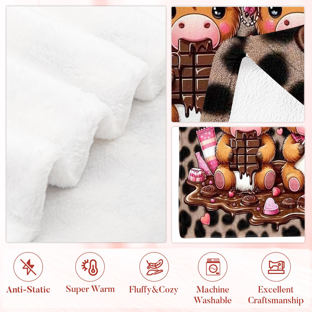 Aonana “Love Is Sweet” Highland Cow Flannel Blanket
