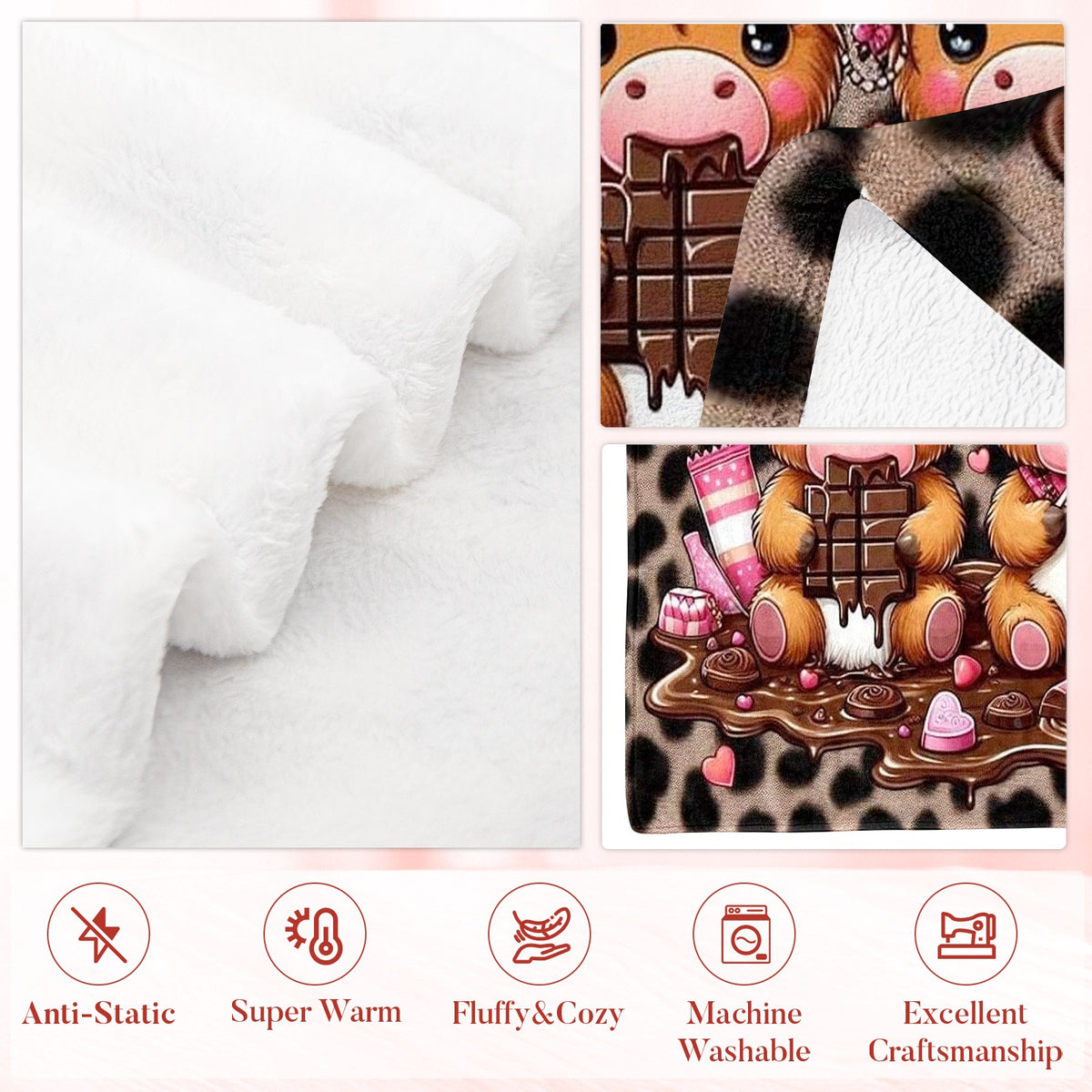 Aonana “Love Is Sweet” Highland Cow Flannel Blanket