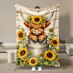 Aonana Sunflower Highland Cow Flannel Blanket