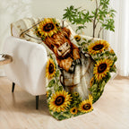 Aonana Sunflower Highland Cow Flannel Blanket