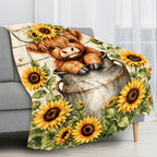 Aonana Sunflower Highland Cow Flannel Blanket