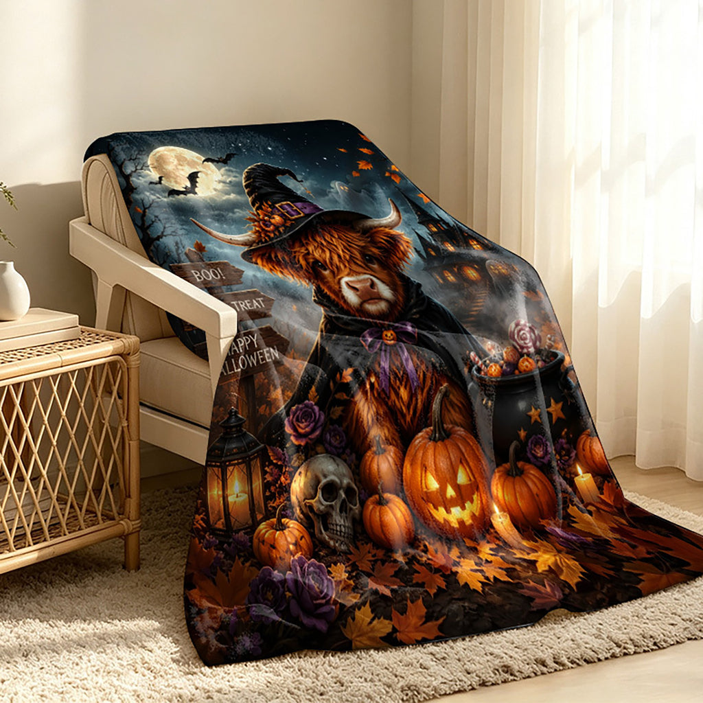 Aonana Witch Highland Cow Flannel Blanket