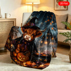 Aonana Witch Highland Cow Flannel Blanket