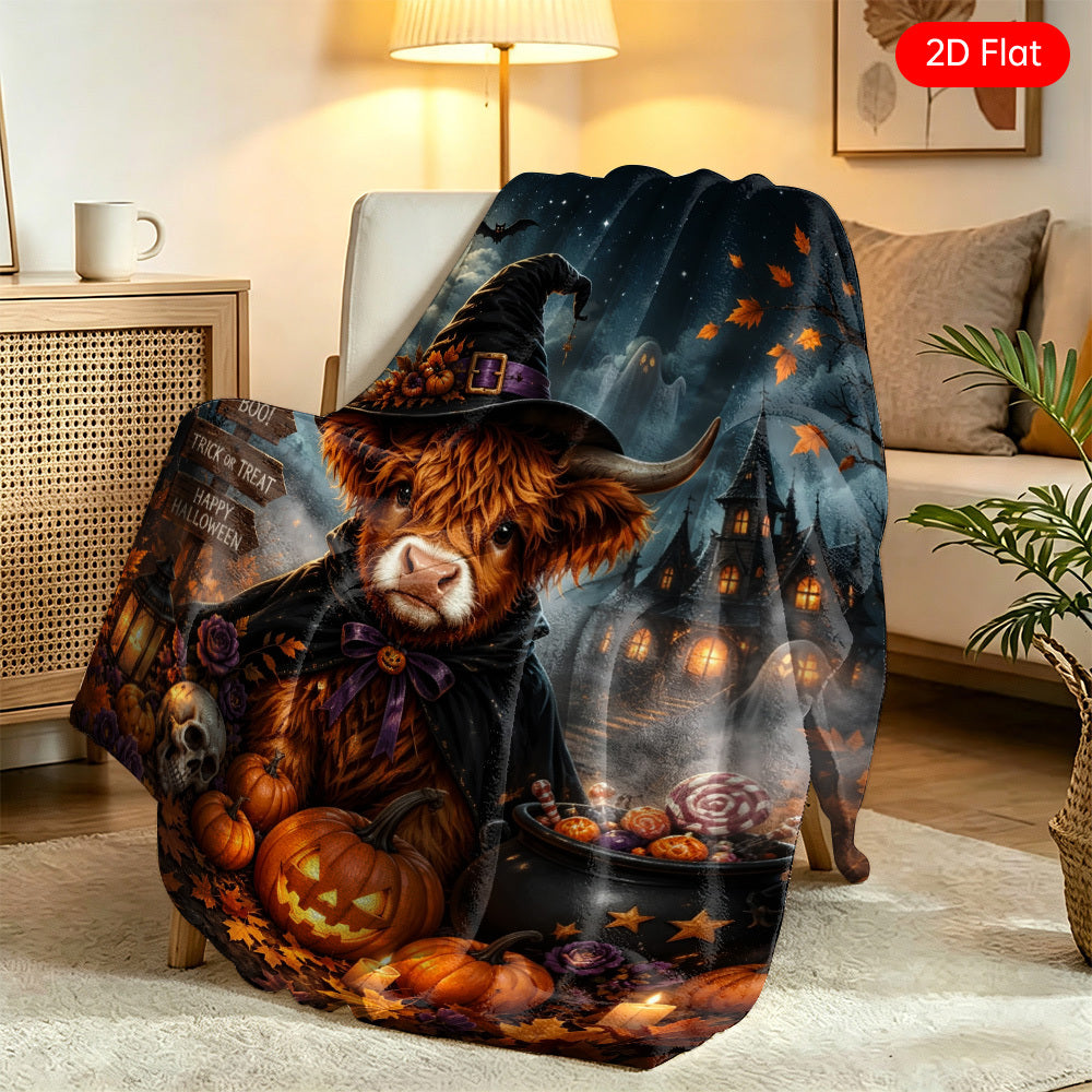 Aonana Witch Highland Cow Flannel Blanket