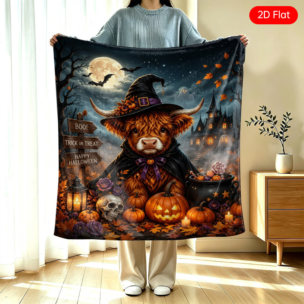 Aonana Witch Highland Cow Flannel Blanket
