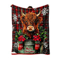 Aonana Merry Christmas Highland Cow Flannel Blanket