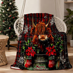 Aonana Merry Christmas Highland Cow Flannel Blanket