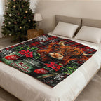 Aonana Merry Christmas Highland Cow Flannel Blanket