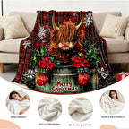 Aonana Merry Christmas Highland Cow Flannel Blanket