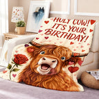Aonana Happy Birthday Highland Cow Flannel Blanket
