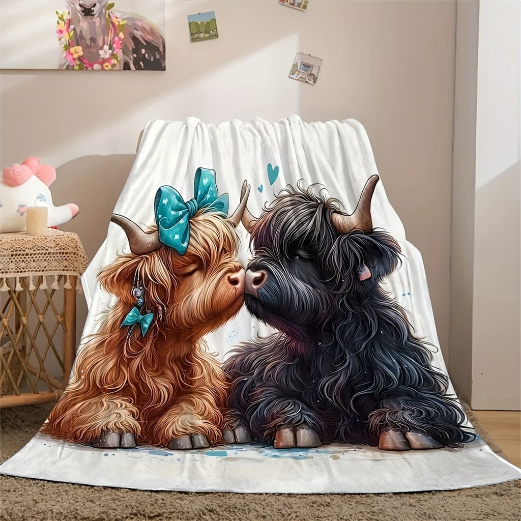 Aonana Kissing Highland Cow Flannel Blanket