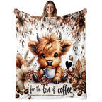 Aonana Highland Cow Coffee Lover Flannel Throw Blanket
