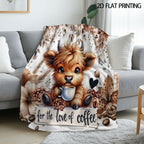 Aonana Highland Cow Coffee Lover Flannel Throw Blanket