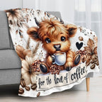 Aonana Highland Cow Coffee Lover Flannel Throw Blanket