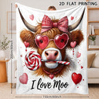 Aonana Highland Cow with Lollipop And Heart Glasses Flannel Throw Blanket