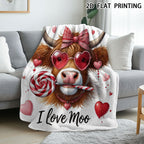 Aonana Highland Cow with Lollipop And Heart Glasses Flannel Throw Blanket