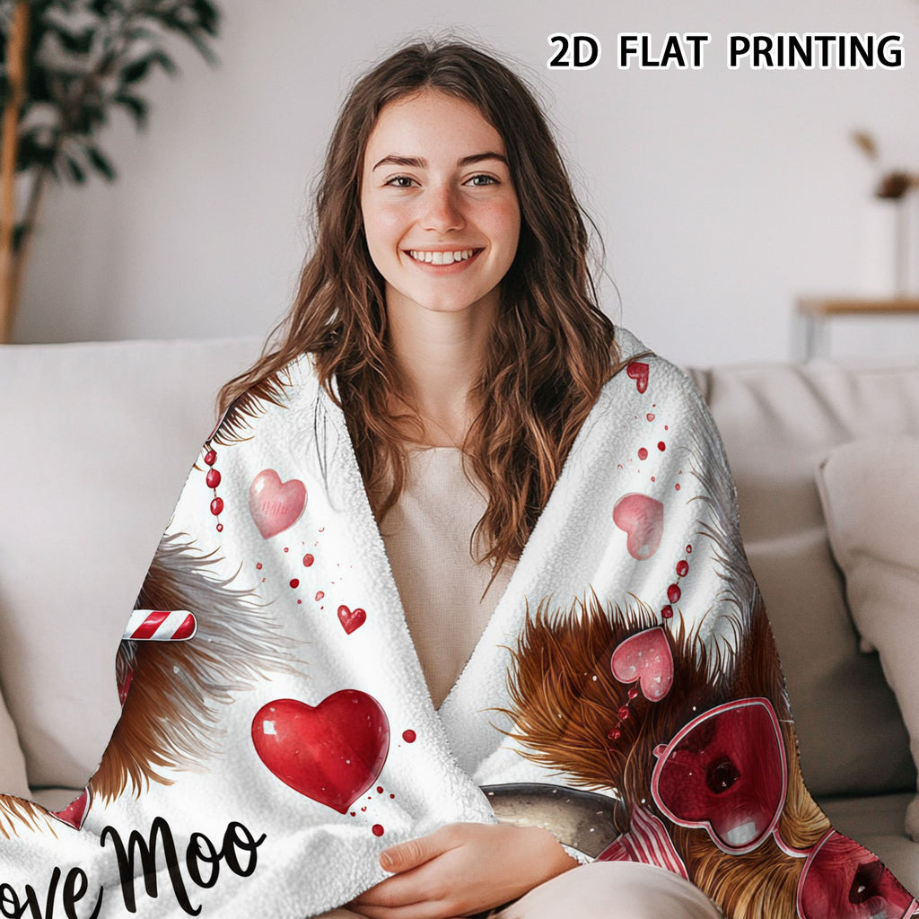 Aonana Highland Cow with Lollipop And Heart Glasses Flannel Throw Blanket
