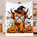 Aonana Halloween Highland Cow with Witch Hat Flannel Throw Blanket