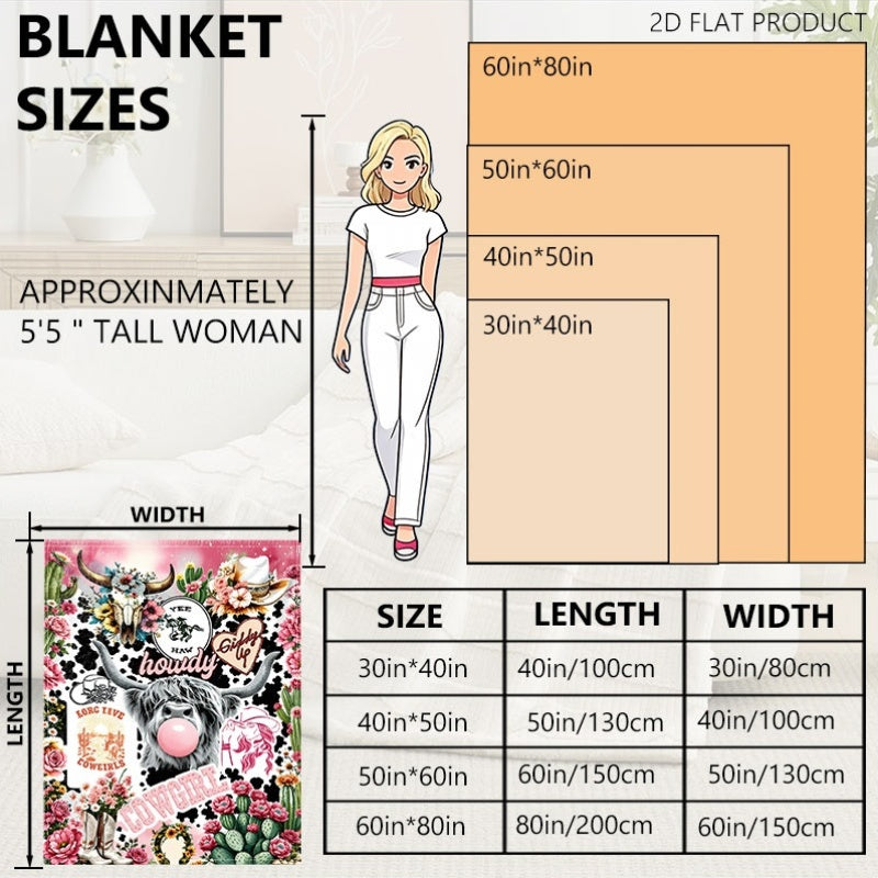 Aonana Highland Cow Cowgirl Western Cozy Flannel Throw Blanket